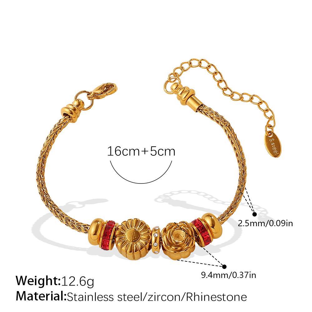 Retro-Stil DIY Schneeflocke Hohl Diamant Anhänger Armband Edelstahl High-End Gold Perlen Armband