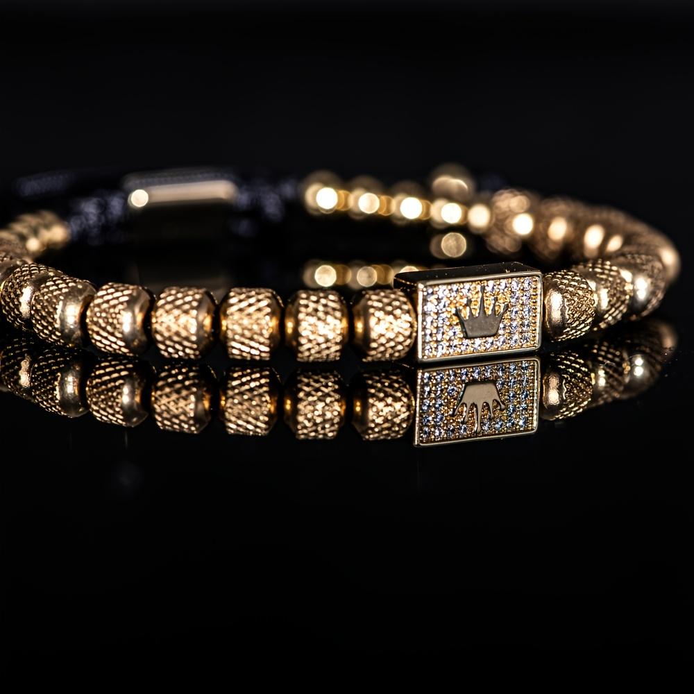 [Micro-Set Bead Bracelet] Luxury Micro-Set Square Crown Bead Adjustable Size Men's Gorgeous Braided Bracelet