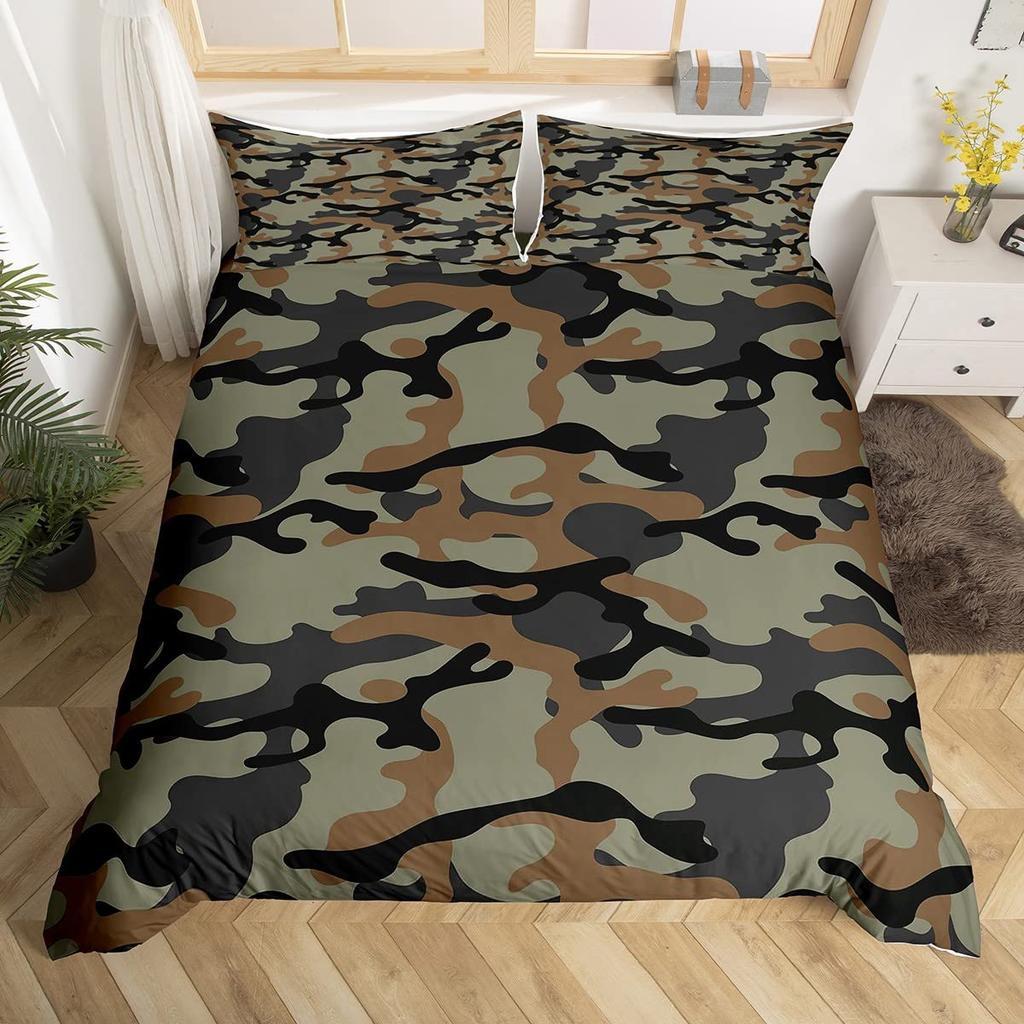 Armee Bettbezug-Sets für Teenager Erwachsene Queen Bettdeckenbezüge Leichtgewichtige Daunen Zimmerdekor 2 Kissenbezüge 1 Bettbezug Keine Bettdecke