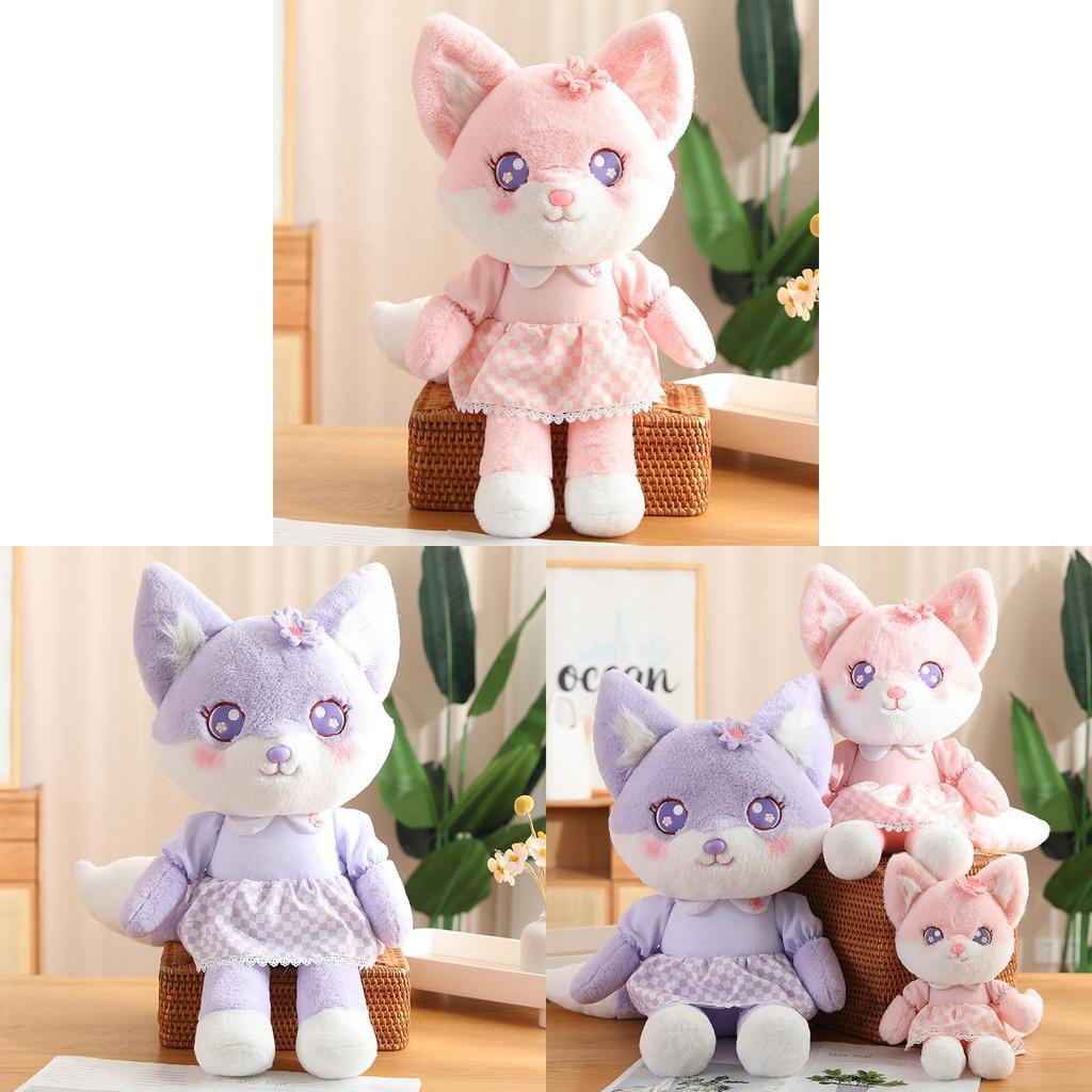 Cute Fox Plush Toy Pink Fox Shiny Doll Stuffed Animal Doll Birthday Gift