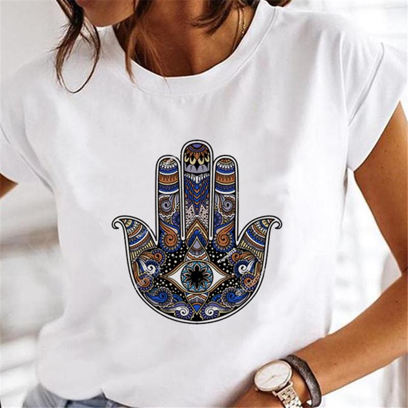 Hand Of Hamsa Fatima Print Fashion T-shirt Top Women's Summer Casual Harajuku Pattern Print Short Sleeve Shirt Y2K top