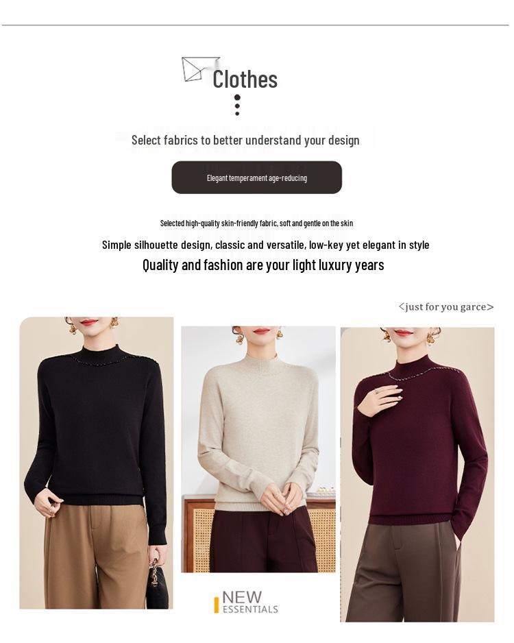 Elegant Knit Sweater for Middle-Aged Women - Autumn/Winter Solid Color Base Layer