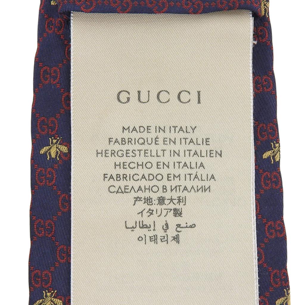 Great GUCCI tie GG logo all-over print Bee embroidery Navy silk mens 545078 Used