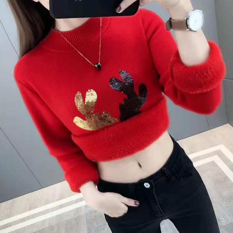 Pulover de cașmir pe jumătate guler înalt, pulover pentru femei, top 2022, nou, toamnă și iarnă, pulover din tricot îngroșat cu fundul de pluș