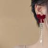 Retro Autumn and Winter Flocking Red Bow Pearl Fringed Earrings Women's New Fashion High-end Explosive Ear Jewelry