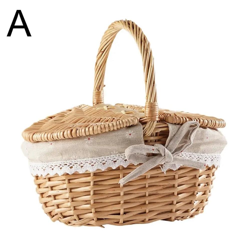 Wicker Picnic Basket with Handle High-End Camping Picnic Hamper Kitchen Willow Storage Basket Fruit Vegetable Container Basket