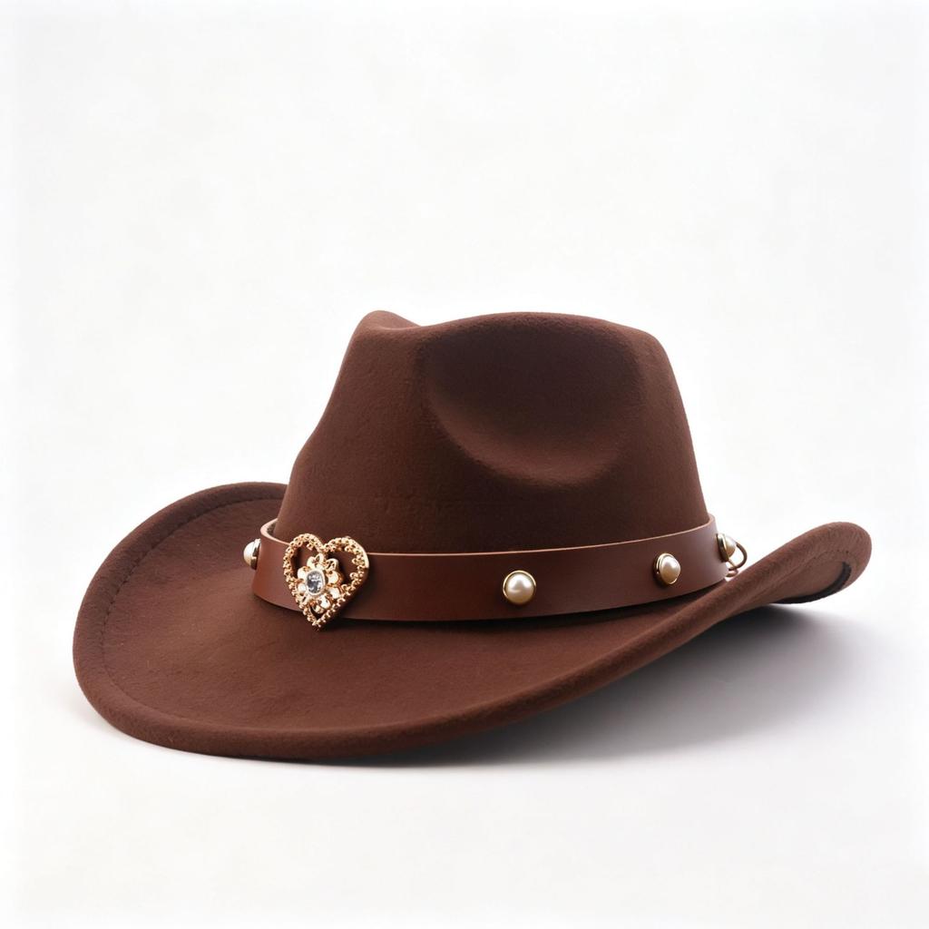 Autumn and winter European and American western cowboy hats retro felt cowboy hats ethnic style love brown accessories cowboy hats