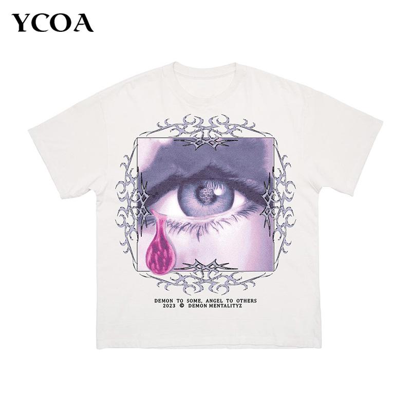 Herren Streetwear T-Shirt Dämon Engel Grafik Streetwear Baumwolle Vintage Sommer Kurzarm Oberteile T-Shirts Koreanische Übergroße Kleidung