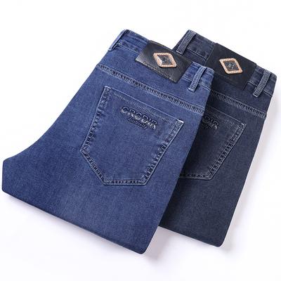 Jarné a jesenné nové luxusné plyšové džínsy pre mužov, rovný strih, slim fit, elastické, hrubé, ležérne nohavice, jesenné a zimné pánske nohavice