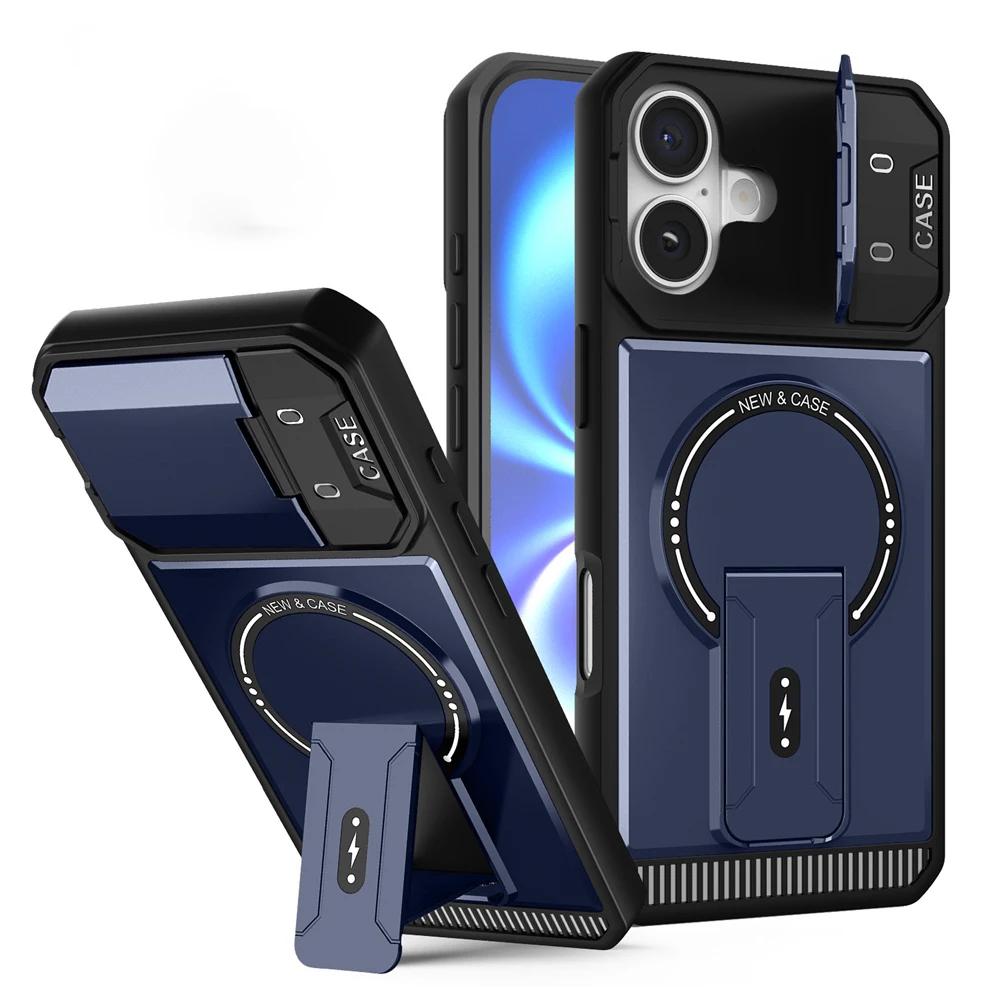 

Armor Military Flip Full Lens Protect Case for IPhone 17 Air 16E 15 14 Plus 13 12 Pro Max Fold Stand Magnetic Plain Phone Cover iPhone 13 темно-синього кольору