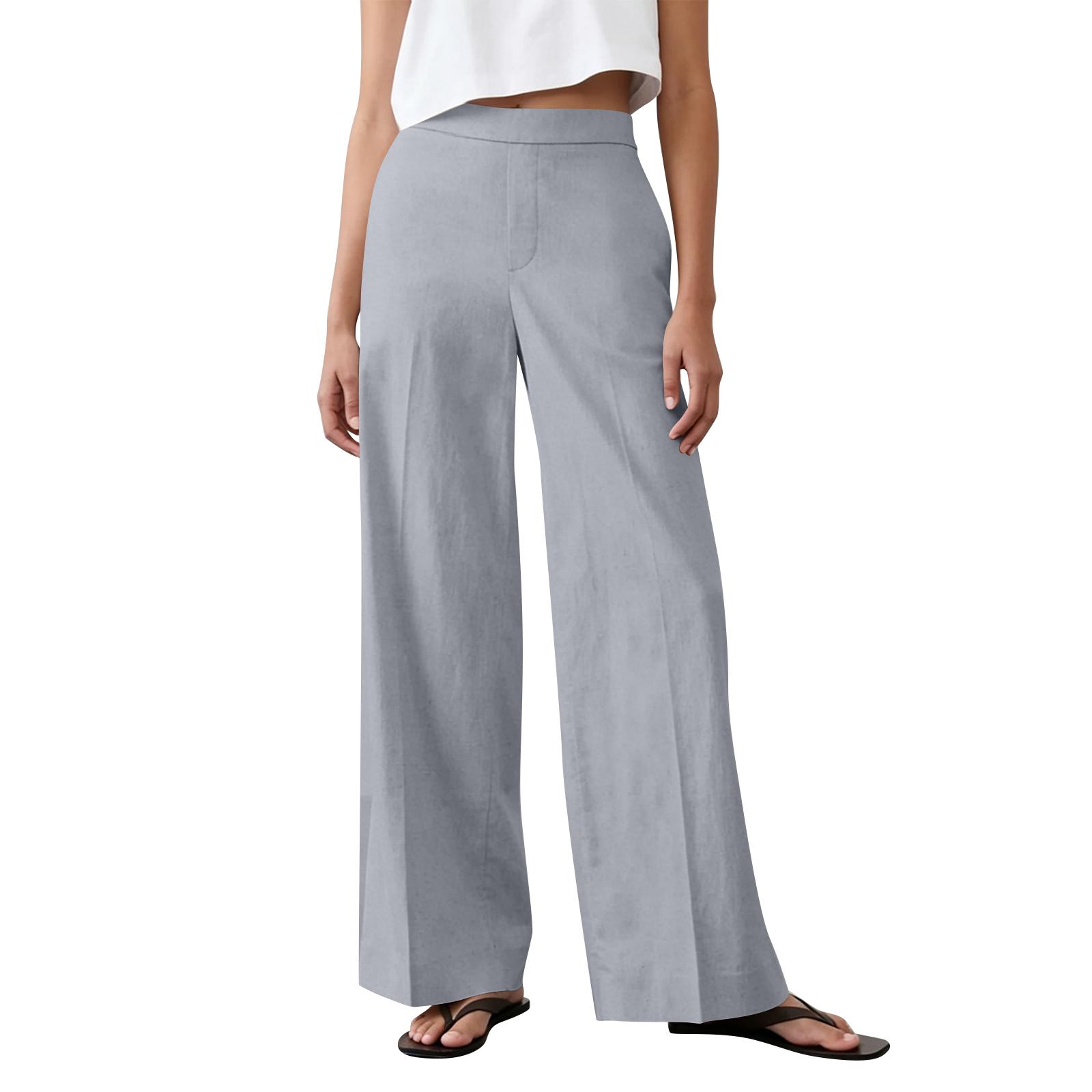 

Wide Leg Linen Pants for Women High Waist Loose Fit Trousers with Pockets Casual Straight Leg Lightweight Bottoms S