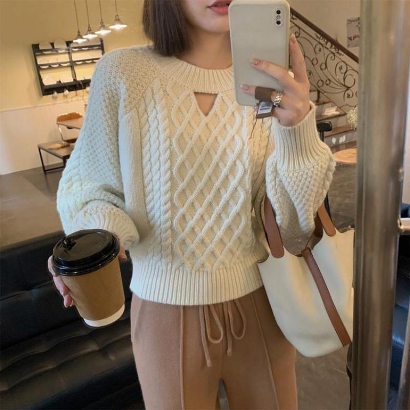 

Женский свитер с подвесным воротником и жареным тестом на осень и зиму 2022, свободный мягкий восковой трикотаж в стиле ретро, ​​свитер, пуловер, топ One Size бежевый