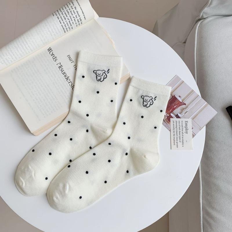 Female Spring and Autumn New Cute Dog Cartoon Student White Tube Cotton Socks