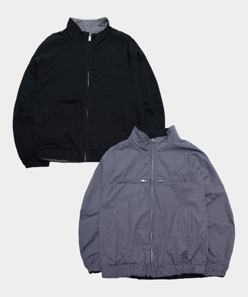 SOMEPLACE MAN Half-Neck Check Contrast Reversible Oversized Daily Two-Way Long Sleeve Zip-Up Jacket [Black]
