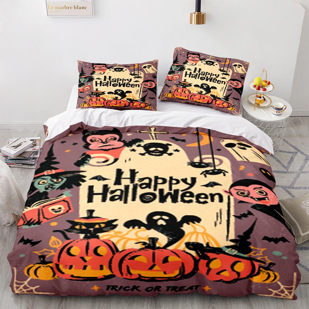 3D Halloween Bedding Set Pumpkin Ghost Down Duvet and Pillowcase 2/3 Pieces AU/EU/DE/US/UK Full Size Quick Drying Home Decoration