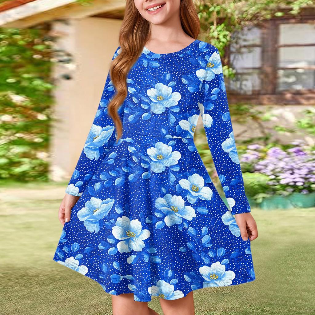 Sommer-Prinzessinenkleid für Mädchen - Langärmeliges A-Linien-T-Shirt-Kleid