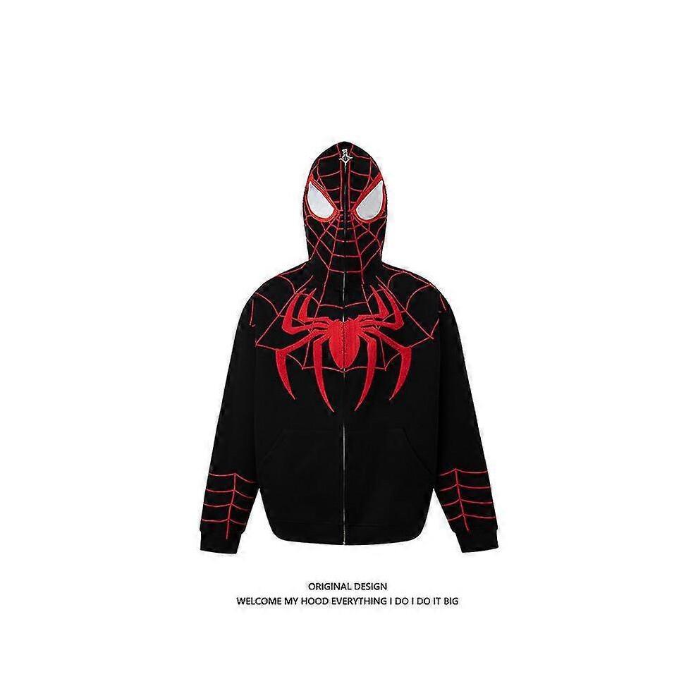(M, schwarz) Spiderman Hoodie Reißverschluss Strickjacke Street Locker Jacke