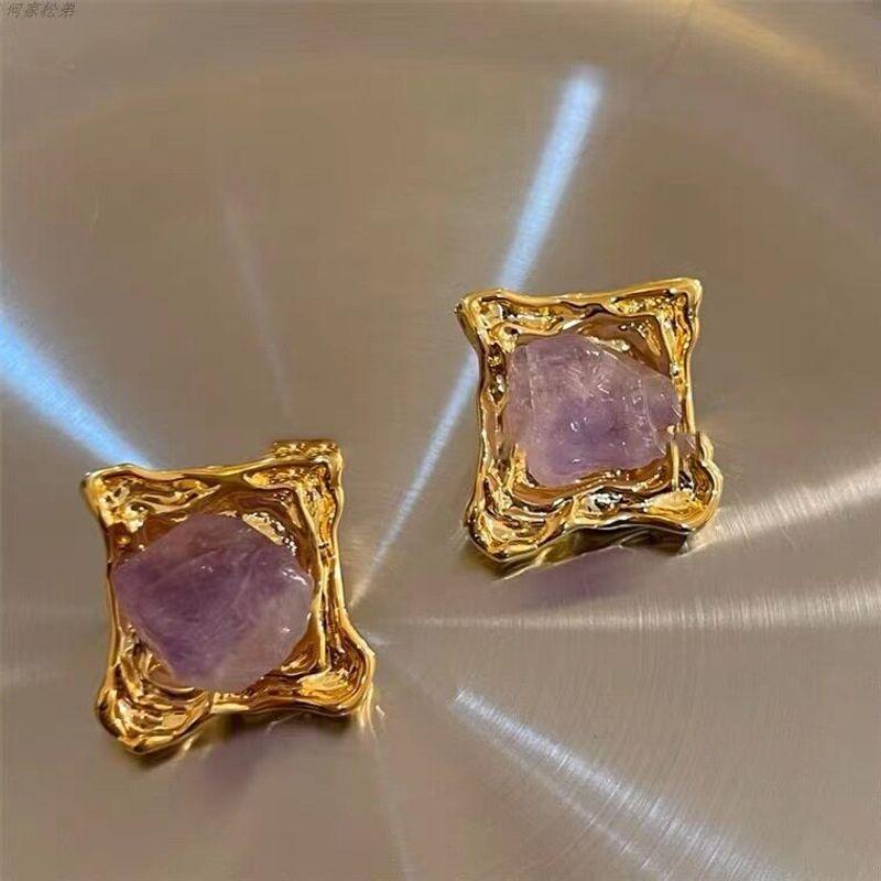 

Niche Style Heavy Industry Earrings Exaggerated Types A and B Purple Crystal Square Crystal