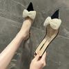 Fashion Shoes for Women with Heel Woman Mules Slippers Pearl Pointed Toe Bow Sandals Shoe High Quality Slip-resistant Clappers 39 Slides