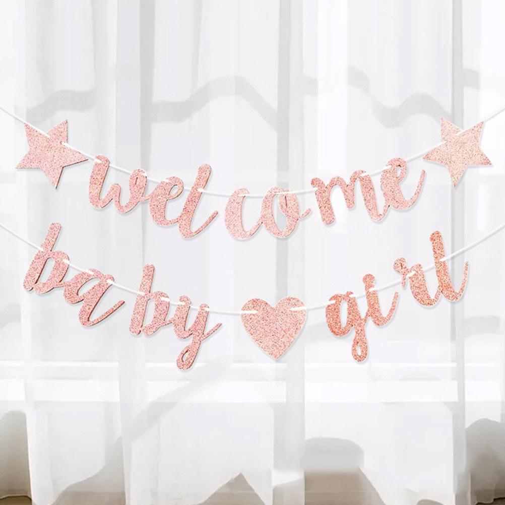 Welcome Baby Banner Glitter Paper Gender Reveal Party Decoration Hanging Flag Baby Shower Birthday Party Supply