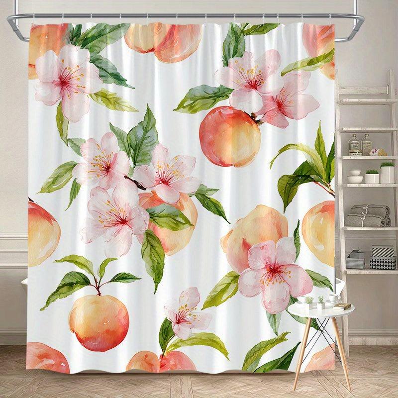 

1Pc Watercolor Peach Cherry Blossom Shower Curtain, Polyester Fabric, Machine Washable, With Hooks, Suitable For Bathroom W60H190(CM)-1 Pcs