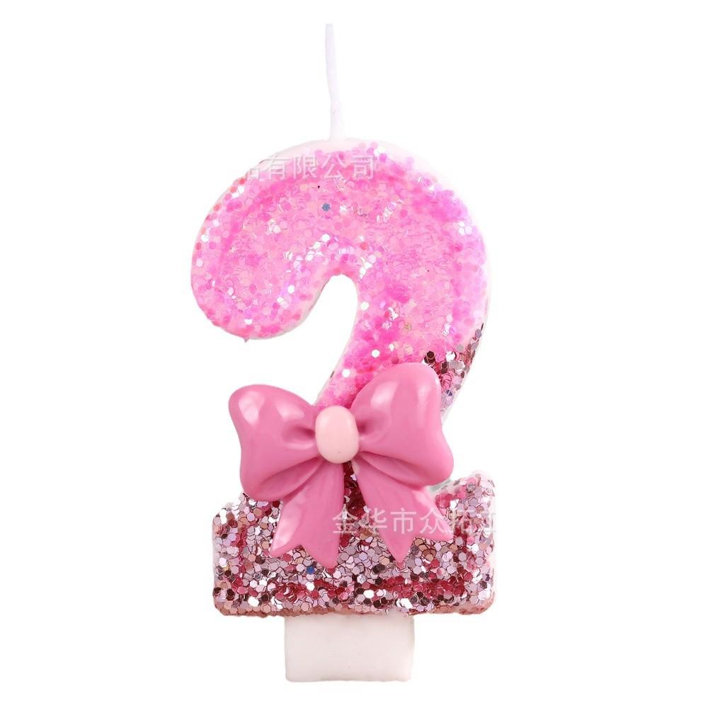 0-9 Birthday Decorations, Including Pink Bow Digital Candles for 0-9 Birthday Cakes, Exquisite Decorations At the Top of the Cak