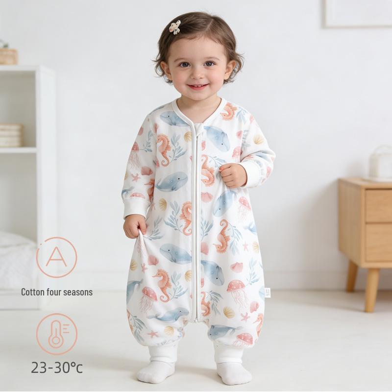 Pure Cotton Split-Leg Baby Sleeping Bag - All Seasons, Zippered & Anti-Kick for Newborns
