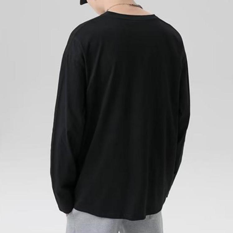 T-shirt da uomo morbida traspirante vestibilità comoda pullover maglietta girocollo manica lunga tinta unita per casa palestra abbigliamento da strada top