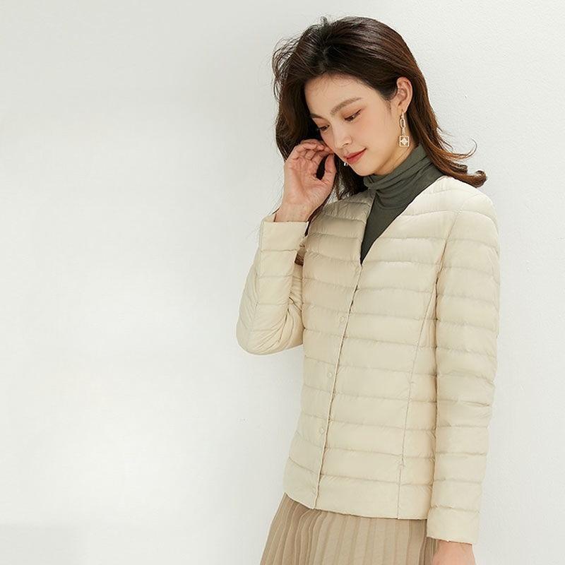 Women's V Neck Long Sleeve Lightweight 90% White Duck Down Jacket Inner Liner Coat