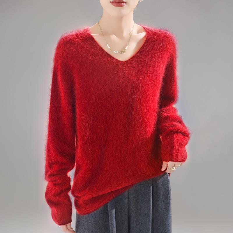 Autumn And Winter New Wool Pulling Knitted V-Neck Loose Sweater Top With Knitted Sweater Bottoming Shirt Casual