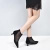 High Heels Damen 2025 Frühling neu Europäischer und Amerikanischer Stil feiner Absatz spitz zulaufend Mesh Römersandalen Netzstiefel atmungsaktive kleine Stiefel Einzelne Schuhe
