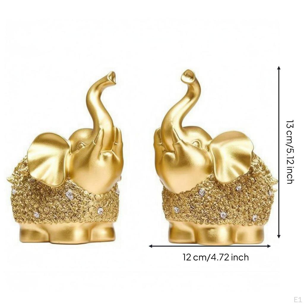 Elephant Figurines Raised Trunk Ornaments Set Textured