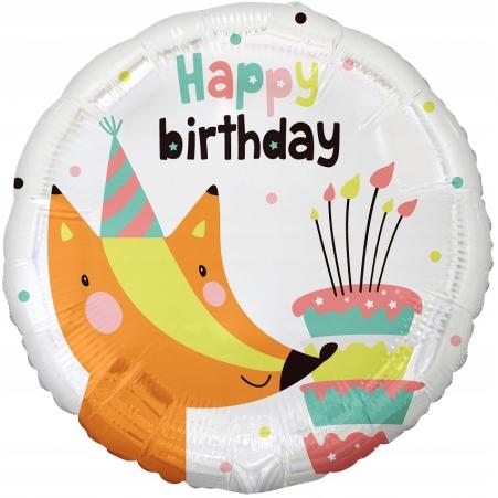 Fox Foil Balloon with Cake (Happy Birthday), 18"