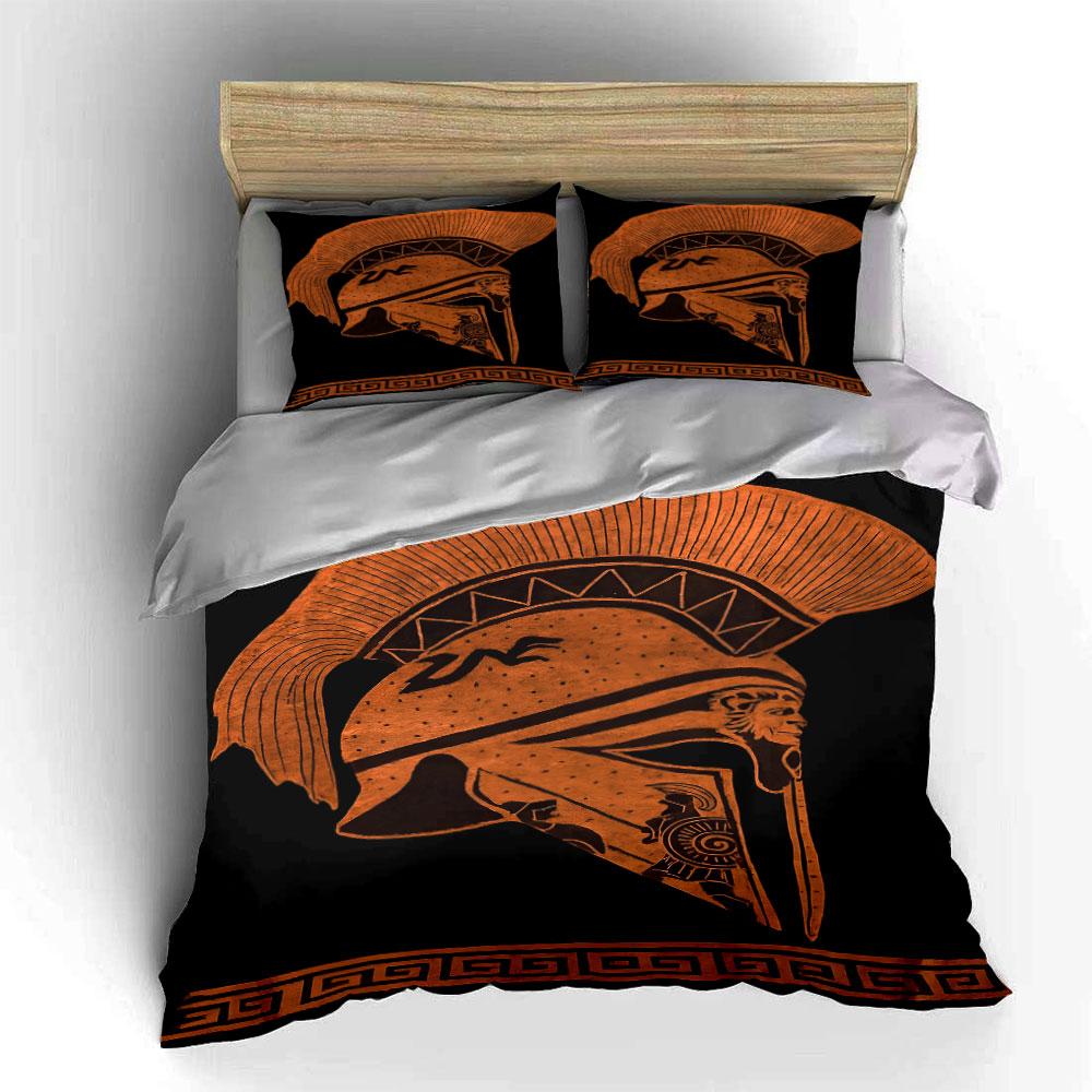 Ancient Greek Warrior Helmet Design Print Bedding Set Duvet Cover Pillowcases (1* Duvet Cover 2* Pillowcases Do Not Include Comforter)