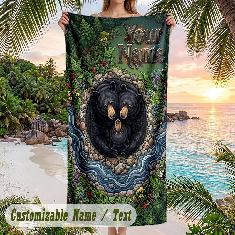 Teddy Bear Theme Beach Towel Personalized Custom Name & Text Soft Quick Dry Beach Towel for Swimming Travel