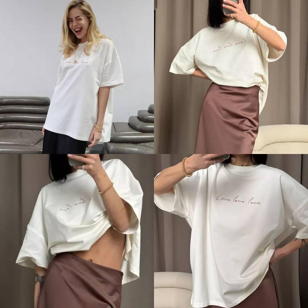 Cotton T Shirt For Women Summer Casual Letter Print Loose Fit Short Sleeve Top