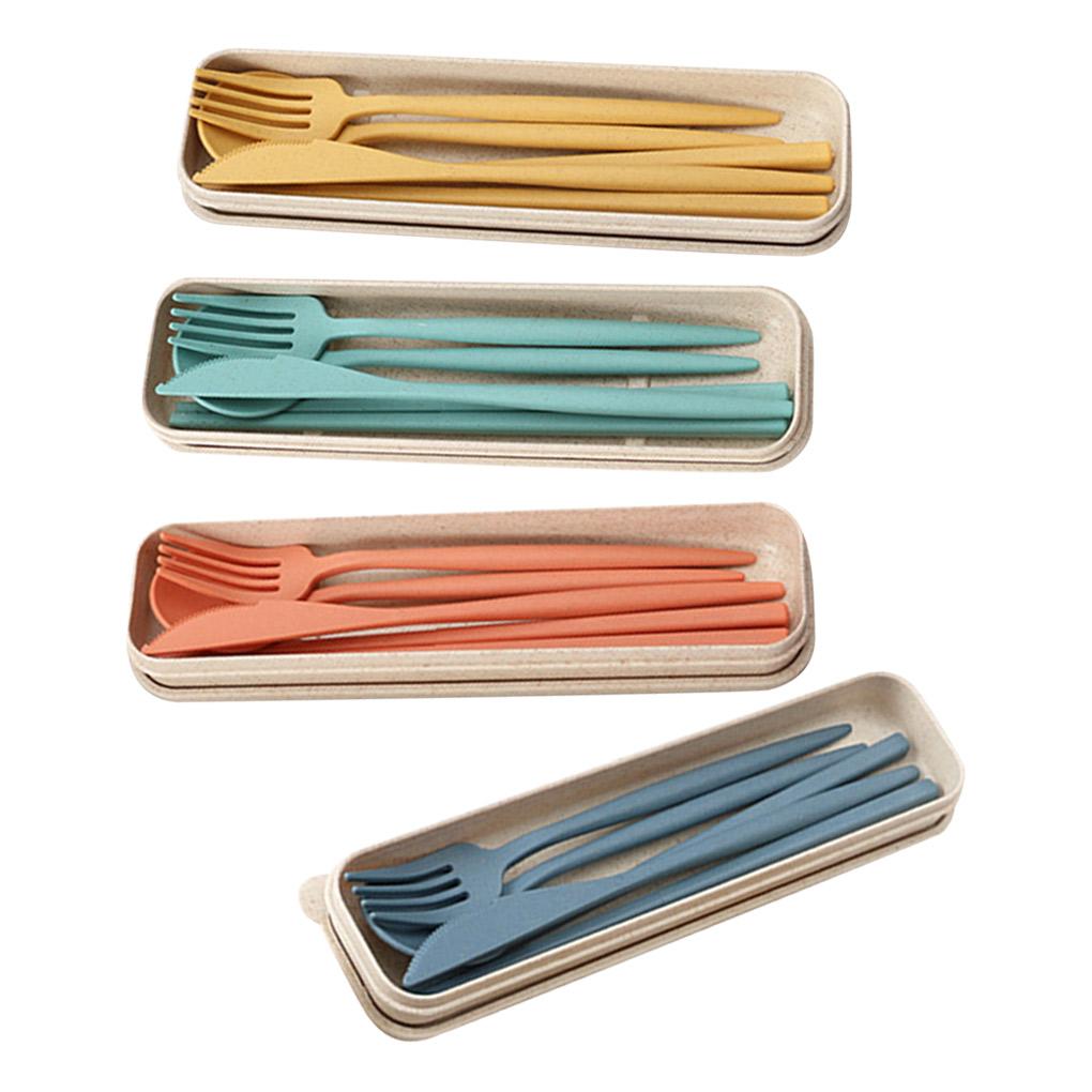 4dílná jídelní sada, sláma, vidlička, hůlky, lžíce, přenosná s úložným boxem