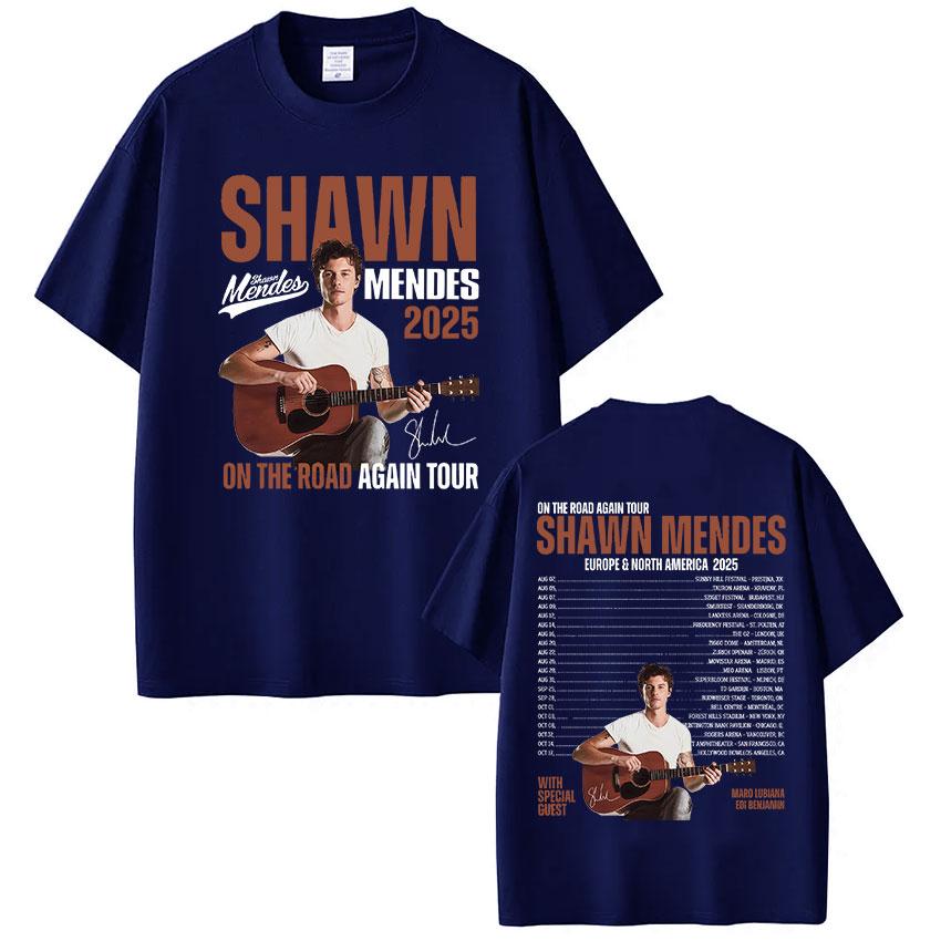 Rapper Singer Shawn Mendes On The Road Again Tour 2025 Album Merch T Shirt Men Fashion Oversized Short Sleeve T-shirt Streetwear
