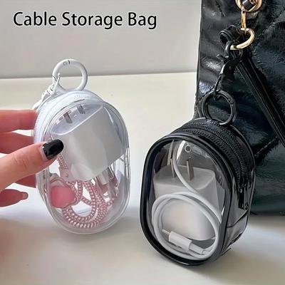 Mini Borsa Portatile Trasparente con Cerniera - Organizer Salvaspazio per Auricolari e Caricabatterie, Versatile con Pratico Anello Portachiavi