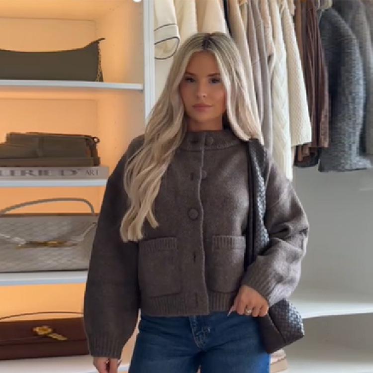 2025 Autumn/Winter Women's Casual Round Neck Long Sleeve Button-up Cardigan - Lazy Style