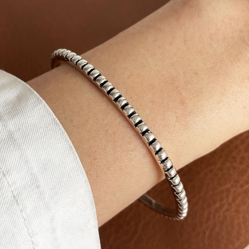 100% Solid 925 Sterling Silver Metal Bracelet for Women Vintage Handmade Simple Retro Black Stone Bracelet Birthday Gift Party