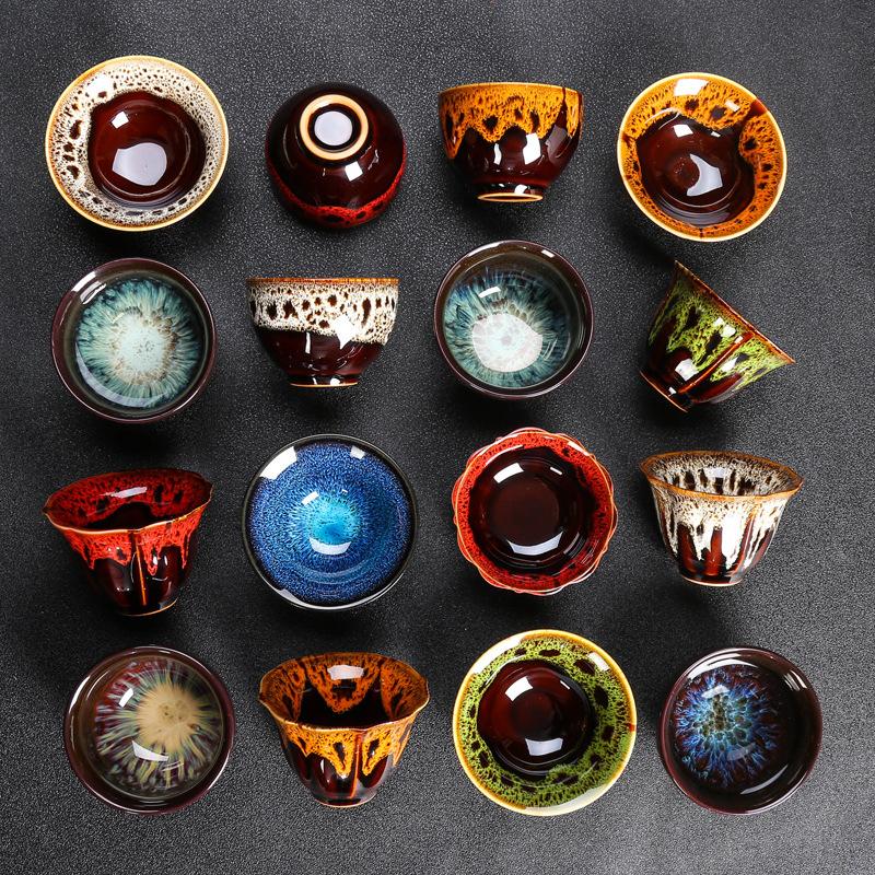 Kiln Change Tea Cup Ceramic Cups and Lanterns Kung Fu Small Tea Cups Master Cup Single Cup Jianjian Tea Set Tea Bowl Tea Cups Bucket Hats Cups
