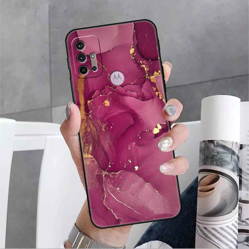 Luxury Marble Pattern Soft Case For Motorola G60 G30 Edge 20 30 G22 G9 Play G52 G8 G9 Power G50 One Fusion Black Phone Coque