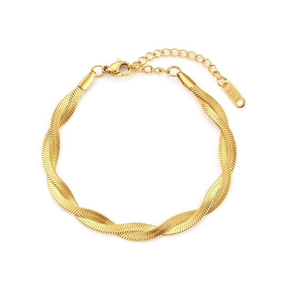 Punk Fashion Flat Snake Chain Bracelet Female Gold Color Stainless Steel Chain Link Bracelets For Women Jewelry Pulsera Mujer