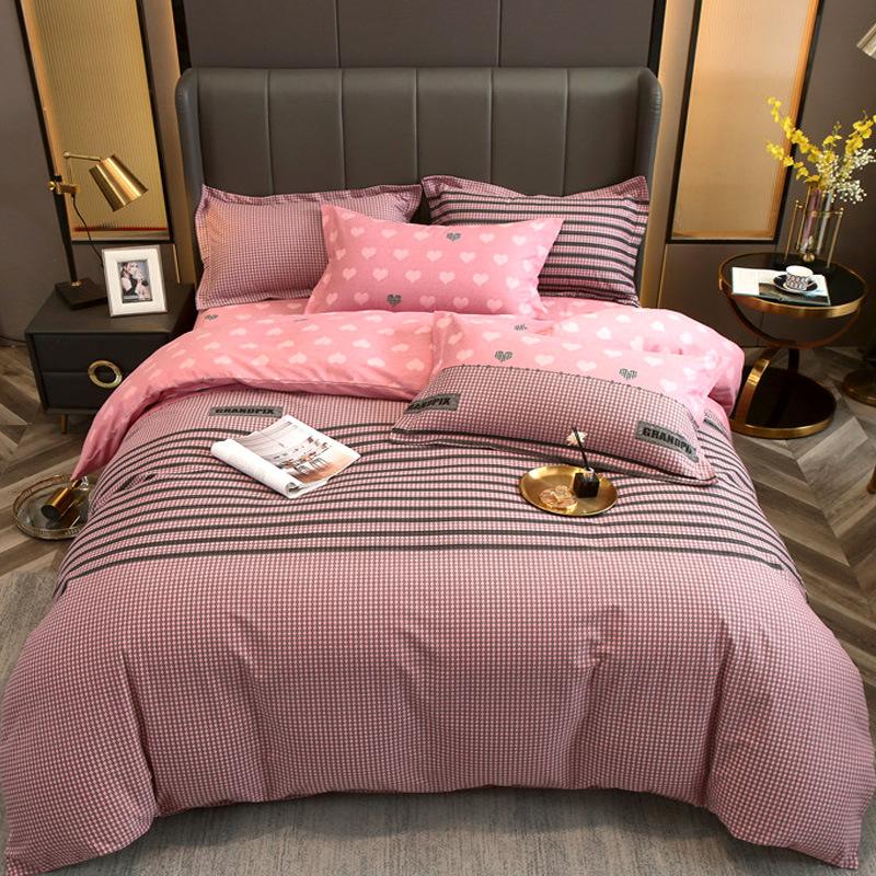 Set din patru piese din bumbac îngroșat și abradat, husă de pilota cu imprimeu, din bumbac pur, de lux, ușoară, cu abraziune, set de cearșaf de pat 4 piese