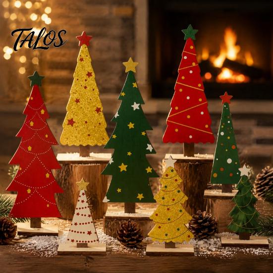 Desktop Christmas Tree 8Pcs Table Sign Set, Rustic Wooden Xmas Tiered Tray Decoration Sign, Mini Tabletop Centerpiece, Winter Holiday Party