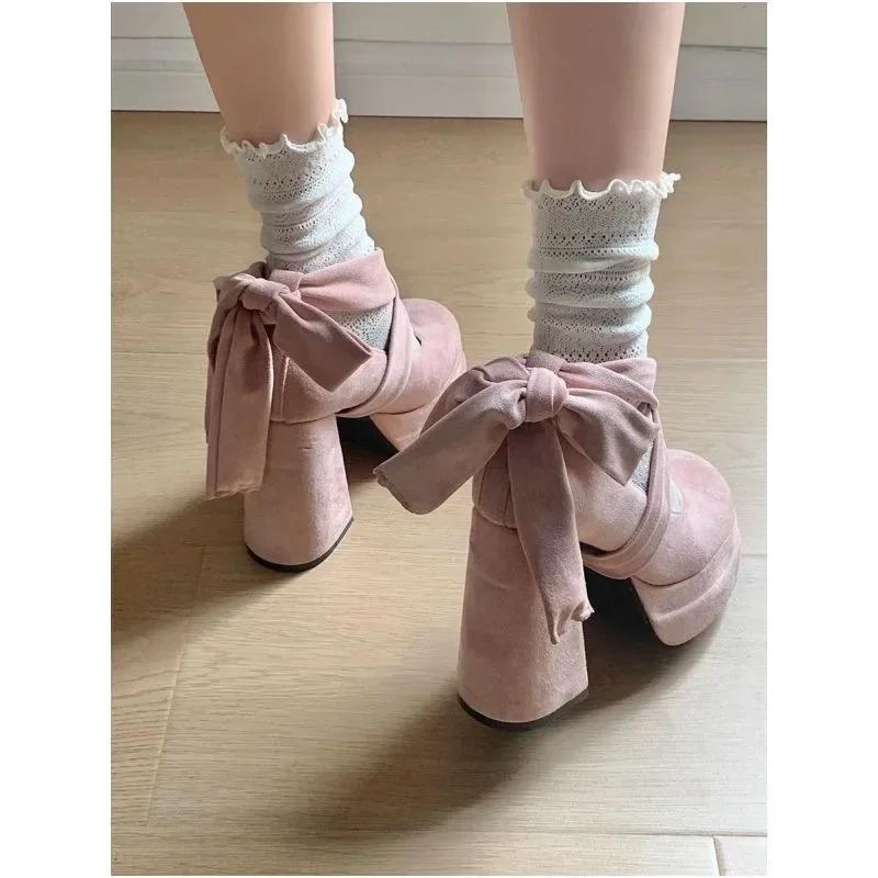 Módní platformové boty Mary Janes Dámské semišové luxusní vysoké podpatky šněrovací trendy Lolita boty elegantní robustní párty lodičky Zapatos De Mujer