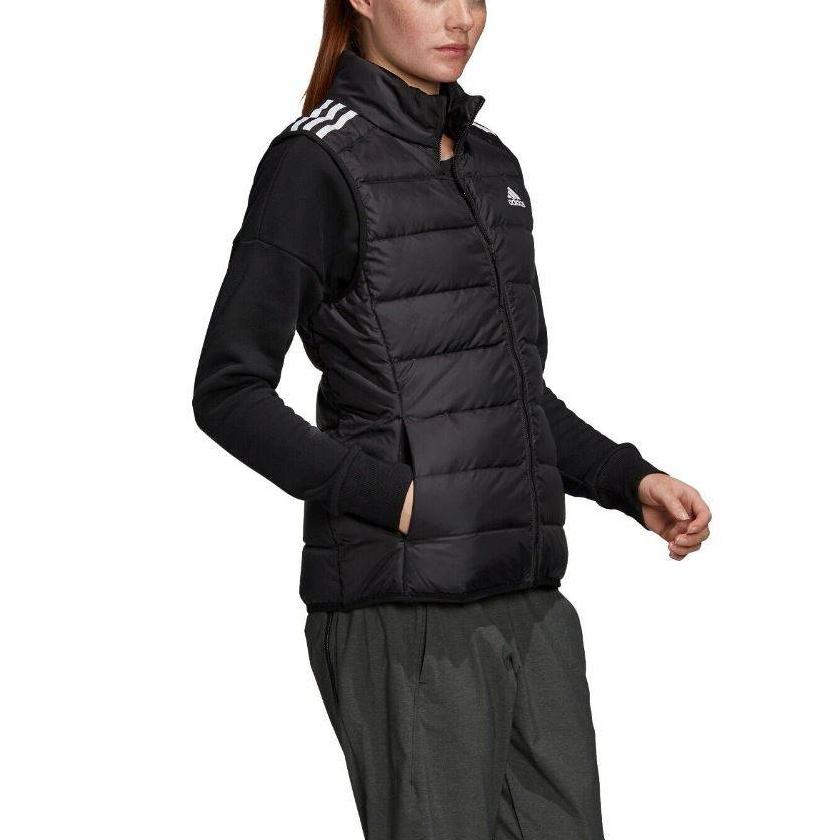 Adidas Logo Print Striped Stand Collar Sleeveless Down Vest Women Vests Black GH4586