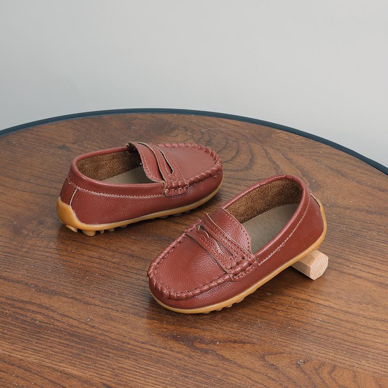 Kids' Korean Style Leather Loafers - Soft Sole, Spring/Autumn, Boys’ & Girls’ Driving Shoes for Toddlers and Young Children.