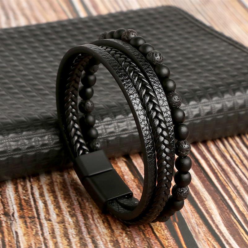 Pulsera de Cuero para Hombre Clásica Estilo Nuevo Tejida a Mano Combinación Multicapa Accesorio Moda Joyería para Hombre Venta al por Mayor Dropshipping